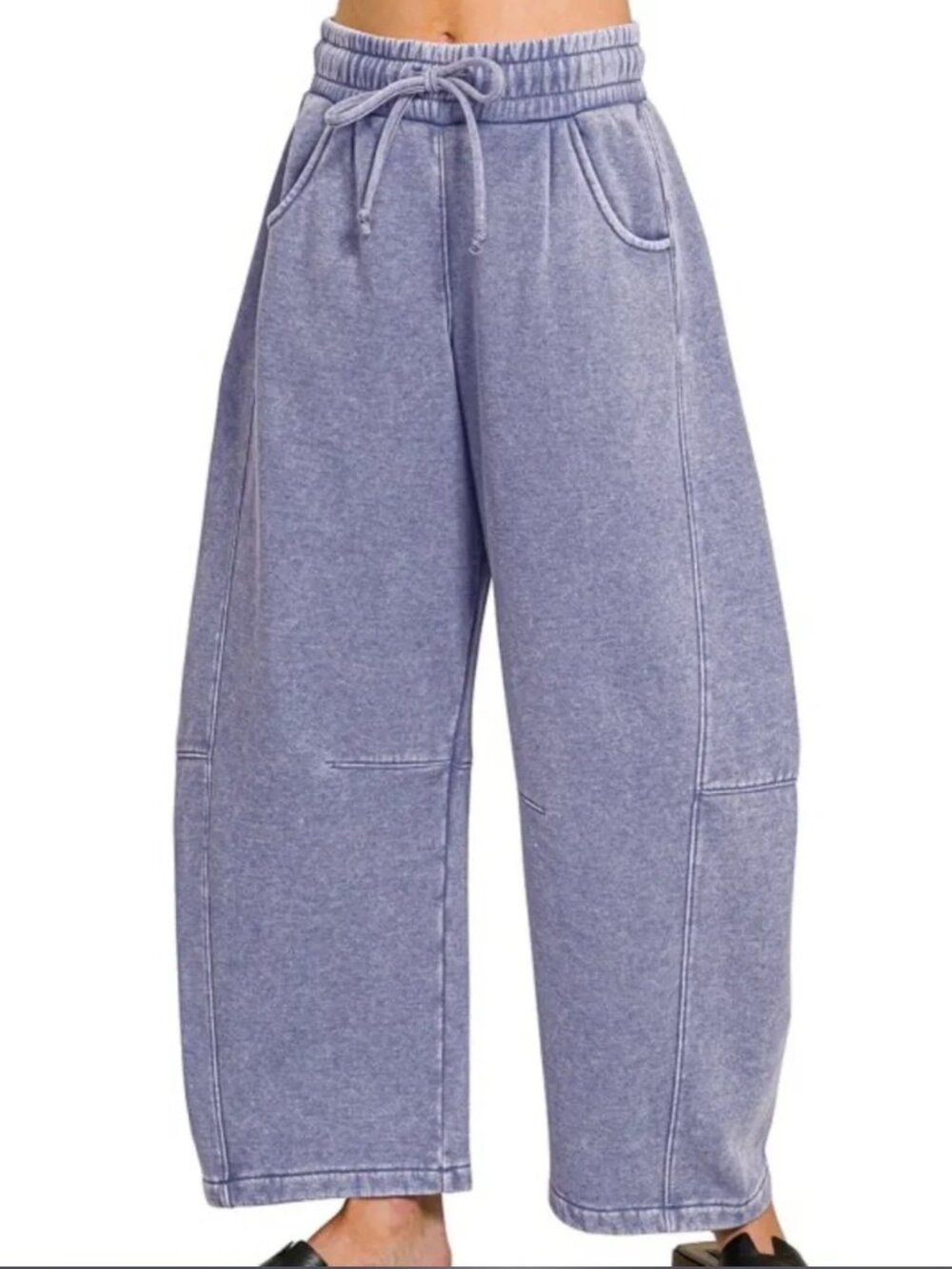 NWT Zenana Marlin Acid Wash Fleece Barrel Wide-leg Sweatpants - Picture 3 of 3